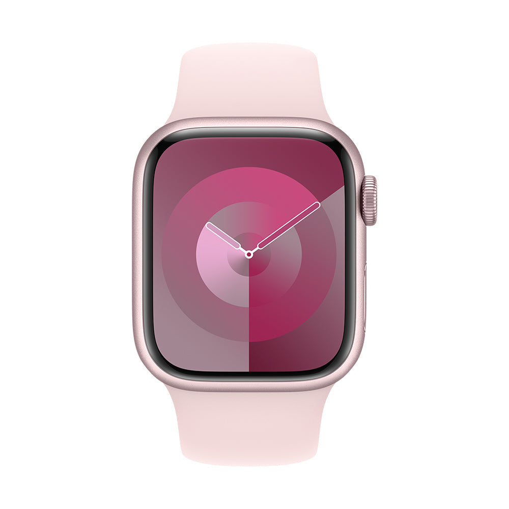 Apple Watch Series 9 (GPS+Cellular) - 45 mm pinkki alumiinikuori ja vaaleanpunainen urheiluranneke, M/L