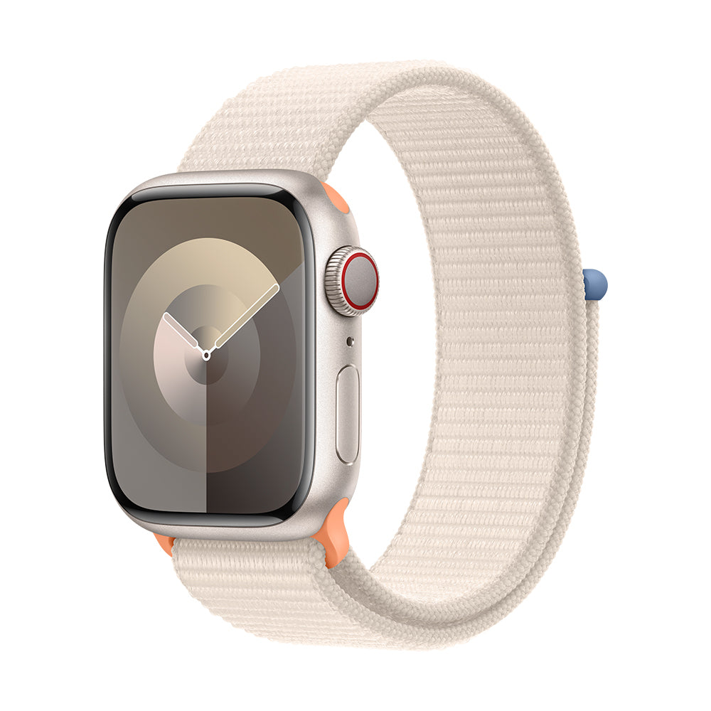 Apple Watch Series 9 (GPS+Cellular) - 45 mm tähtivalkea alumiinikuori ja Sport Loop -ranneke