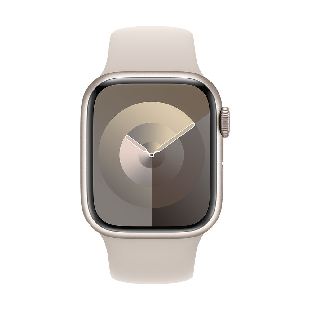 Apple Watch Series 9 (GPS+ Cellular) - 45 mm tähtivalkea alumiinikuori ja urheiluranneke, S/M