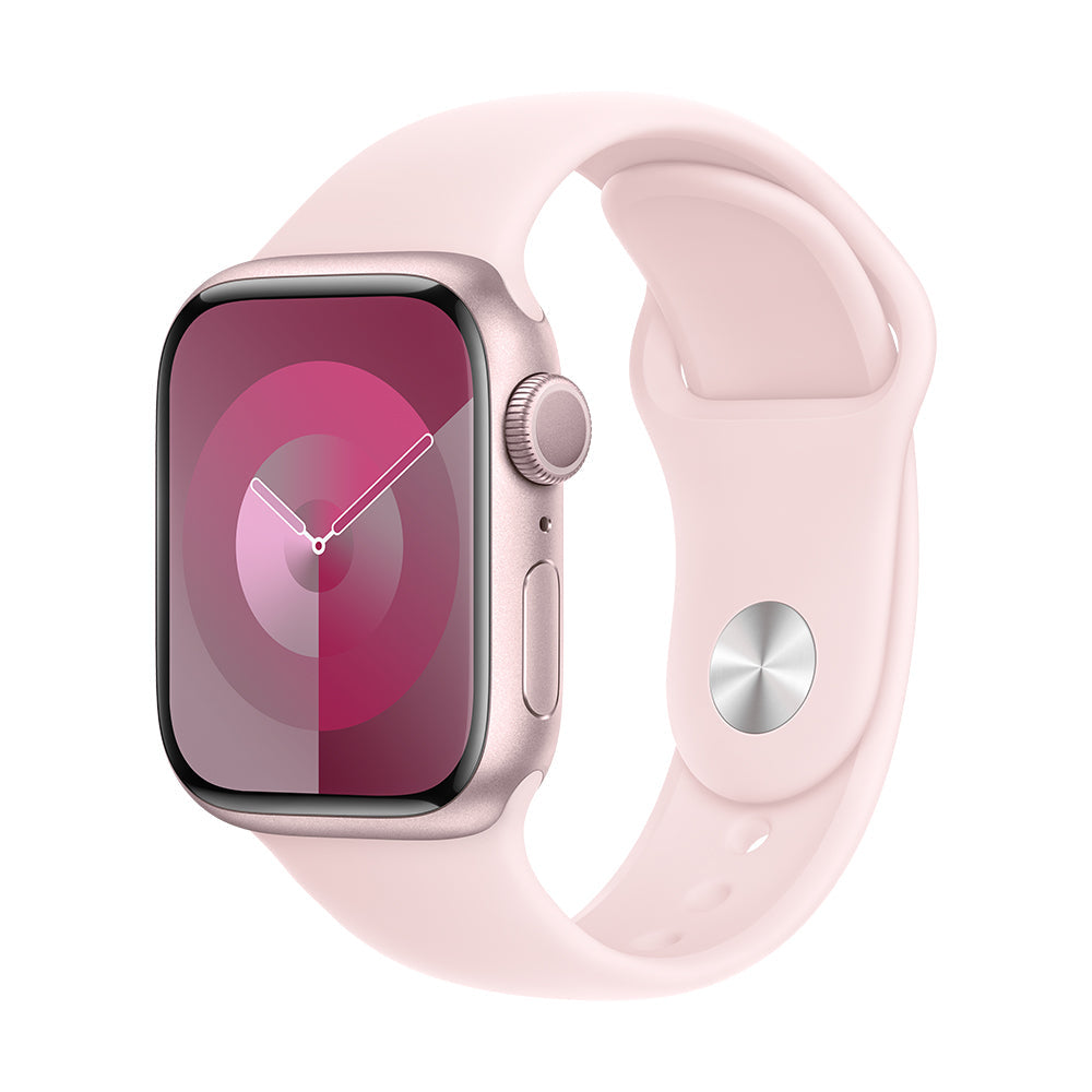 Apple Watch Series 9 (GPS) - 45 mm pinkki alumiinikuori ja vaaleanpunainen urheiluranneke, M/L