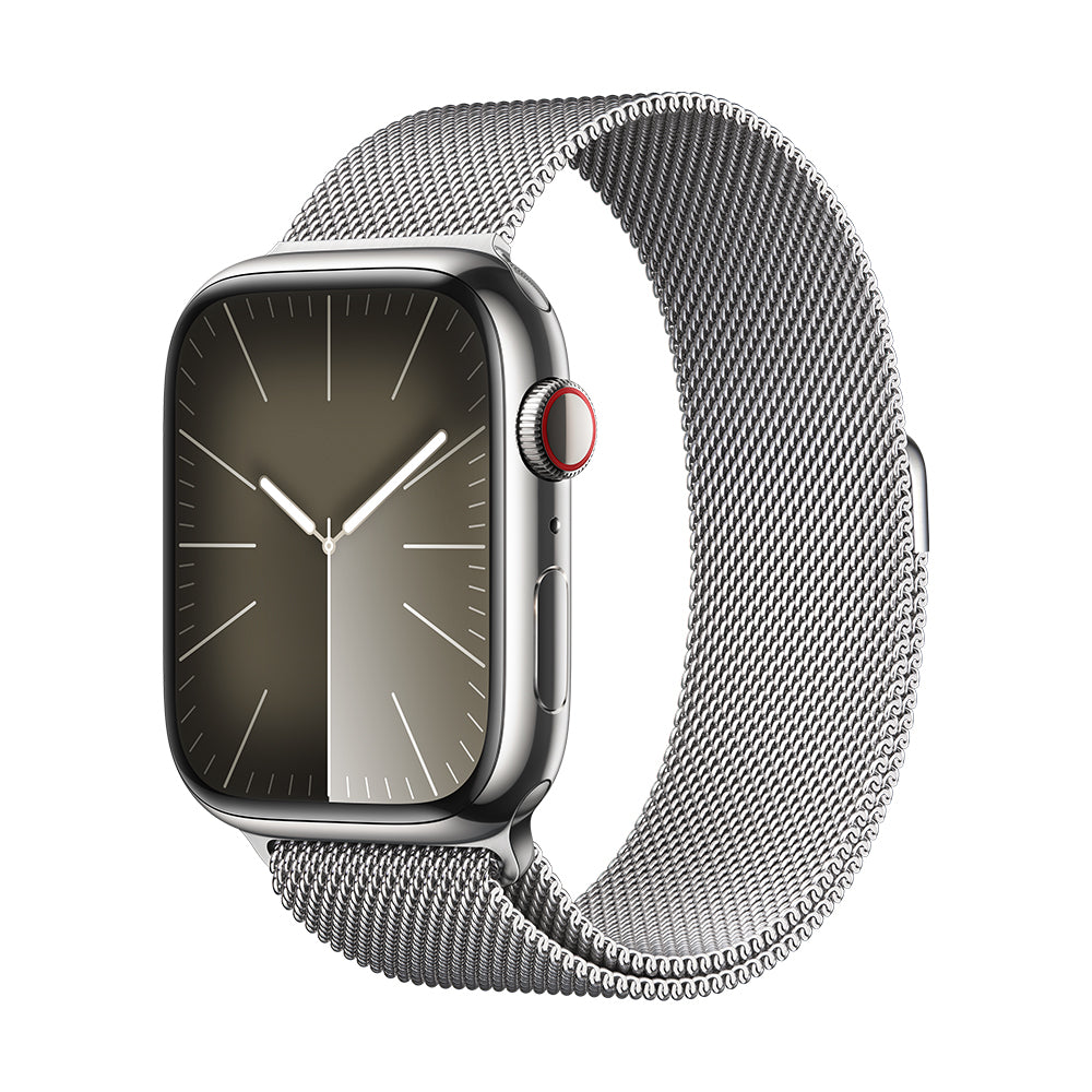 Apple Watch Series 9 (GPS+ Cellular) - 41 mm hopea ruostumaton teräskuori ja milanolaisranneke