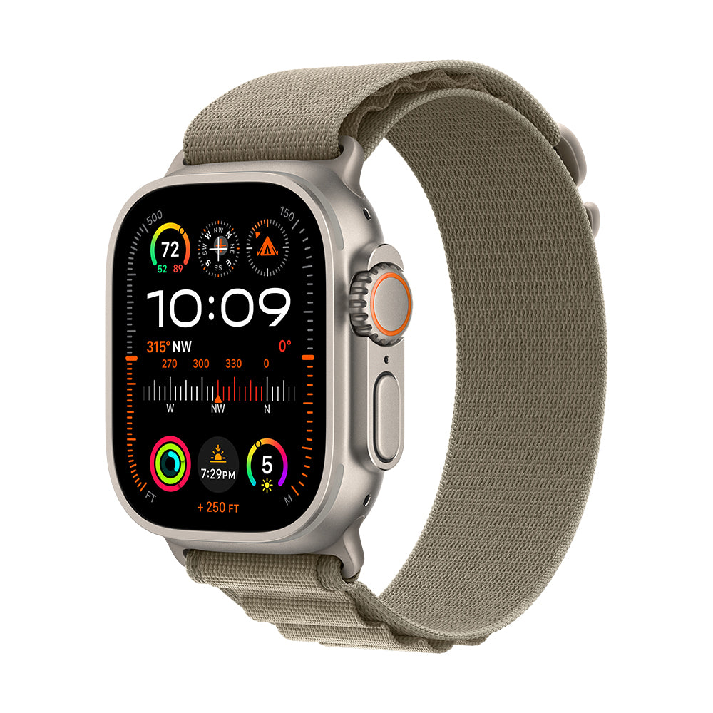 Apple Watch Ultra 2 (GPS+Cellular) - 49 mm titaanikuori ja oliivinvihreä Alpine-ranneke - keskikokoinen