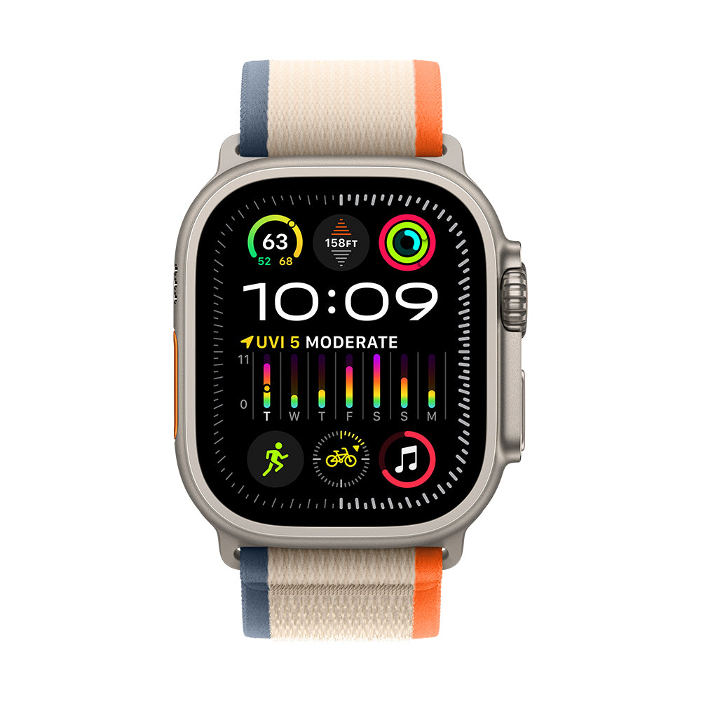 Apple Watch Ultra 2 (GPS+Cellular) - 49 mm titaanikuori ja oranssi/beige Trail-ranneke, S/M
