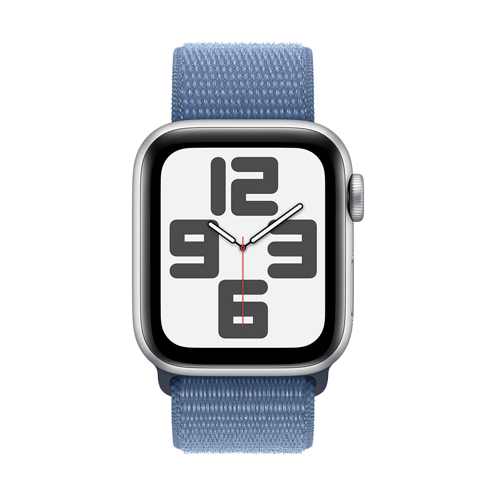 Apple Watch SE (GPS+Cellular) - 44 mm hopea alumiinikuori ja talvensininen Sport Loop -ranneke
