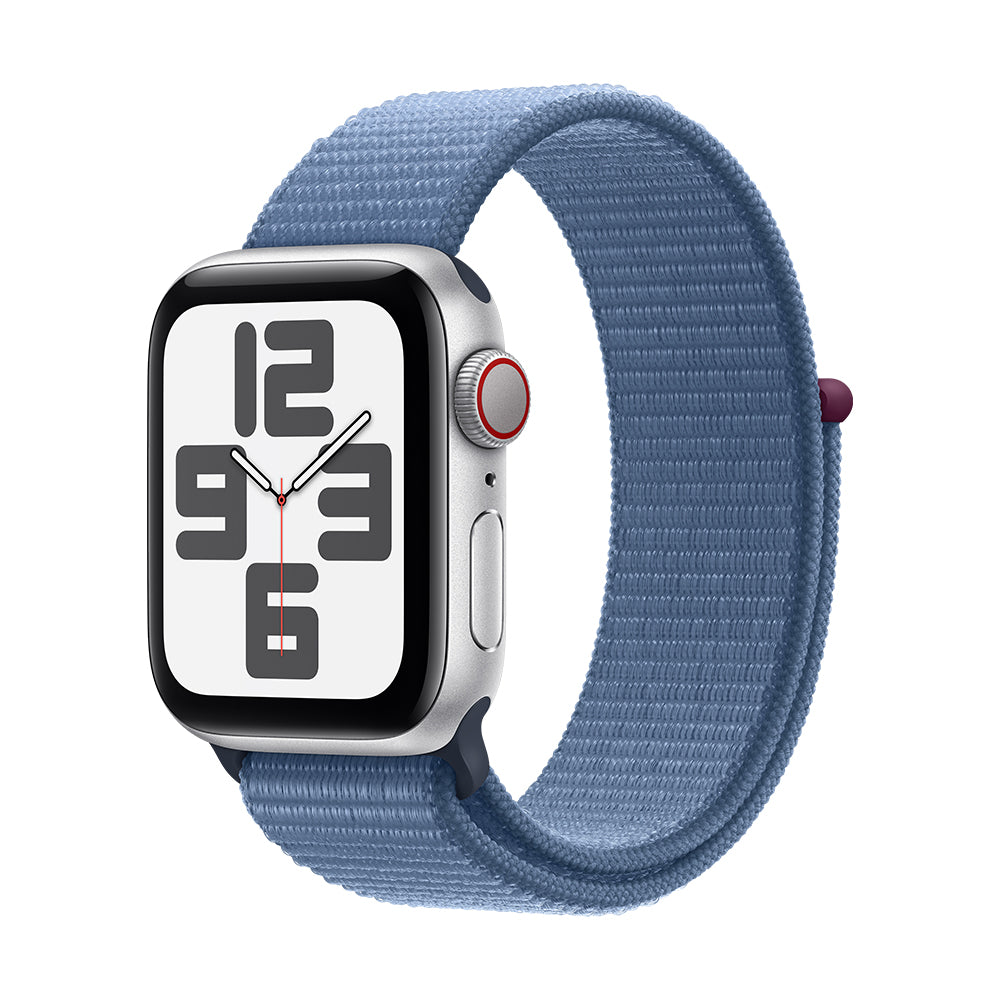 Apple Watch SE (GPS+Cellular) - 40 mm hopea alumiinikuori ja talvensininen Sport Loop -ranneke