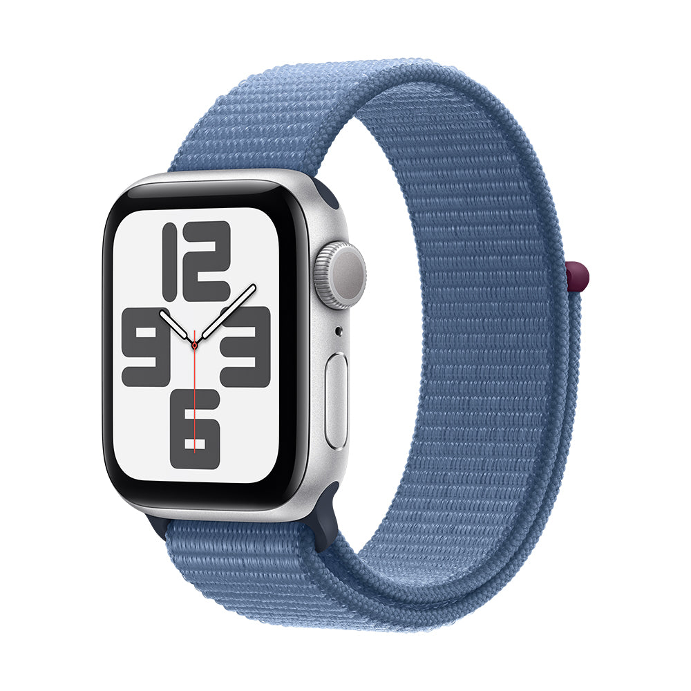 Apple Watch SE (GPS) - 44 mm hopea alumiinikuori ja talvensininen Sport Loop -ranneke