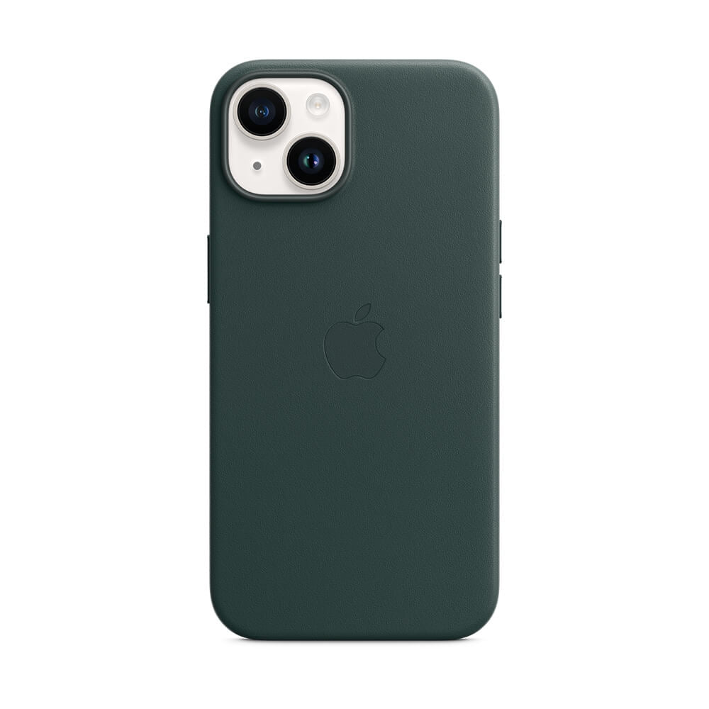 iPhone 14 Plussan nahkakuori MagSafella - metsänvihreä